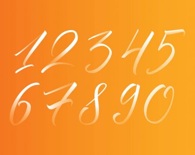 Renkli el yazılı kaligrafi numaraları. Turuncu arka planda degradeli 1-10 vektör rakamları