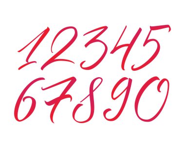 Renkli el yazılı kaligrafi numaraları. Degradeli vektör rakamları 1-10