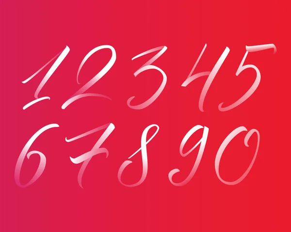 Numéros de calligraphie écrits à la main colorés. Chiffres vectoriels 1-10 avec dégradé sur fond rouge — Image vectorielle