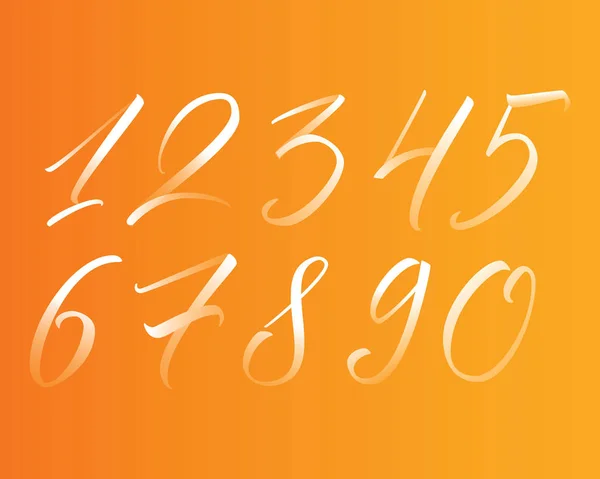 Colorful hand written calligraphy numbers. Vector numerals 1-10 with gradient on orange background — Stock Vector