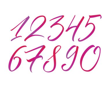 Renkli el yazılı kaligrafi numaraları. Vektör rakamları 1-10 beyaz arka plan üzerinde degrade ile