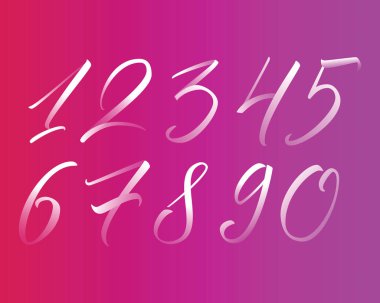 Renkli el yazılı kaligrafi numaraları. Vektör rakamları 1-10 mor arka plan üzerinde degrade ile