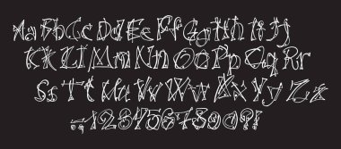 Siyah arka plan üzerinde elle çizilmiş yazı tipi. Boyalı vektör karakterleri: küçük ve büyük harf. Tasarımlarınız için tipografi grafiti alfabesi: logo, yazı tipi, kart, poster