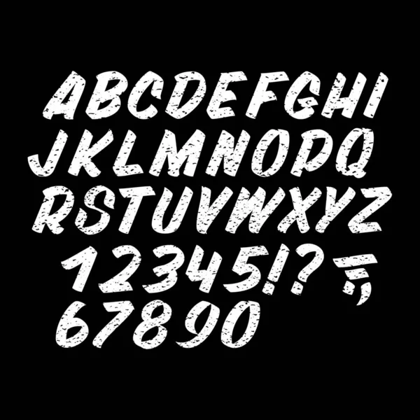Ручной рисунок текстурированного шрифта на черном фоне. Кисть знак окрашены векторные символы: нижний регистр и верхний регистр. Типографический алфавит для Вашего дизайна: логотип, шрифт, открытка — стоковый вектор