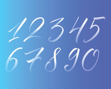 Renkli el yazılı kaligrafi numaraları. Vektör rakamları 1-10 mavi arka plan üzerinde degrade ile