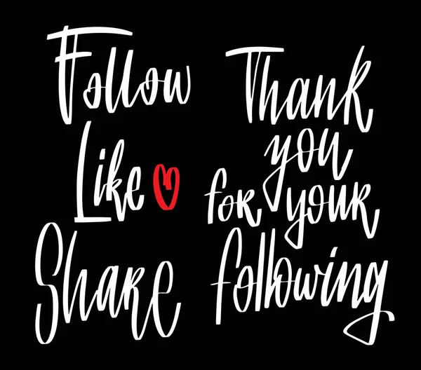 ve çizilmiş yazı Gibi Paylaş siyah arka plan üzerinde tasarım için aşağıdaki için teşekkür ederim izleyin