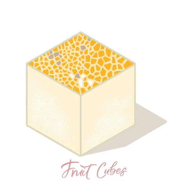 Isometrisk melon Frut kuber med skuggor. Färgglada vektor mat illustration för hälsosam mat Café, restaurang, frukt och dagligvarumarknad — Stock vektor