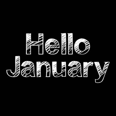 Merhaba Ocak fırçalı el boyası. Siyah arka planda harfler çizilmiş. Tebrik kartları, kaplamalar, posterler için şablonlar tasarla