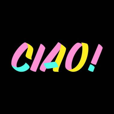 Siyah arka planda çav fırçası boyası işareti var. Tebrik kartları, kaplamalar, posterler için İtalyanca dil tasarım şablonları