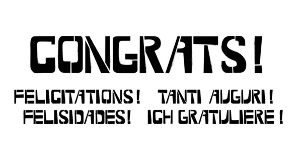 Набор Поздравлений Трафаретные Граффити Белом Фоне Поздравления Felisidades Tanti Auguri — стоковый вектор