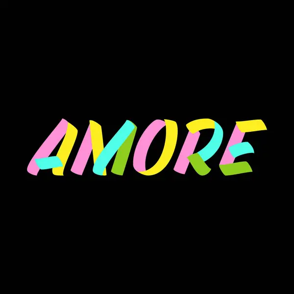 Amore Peinture Pinceau Enseigne Lettrage Sur Fond Noir Love Italian — Image vectorielle