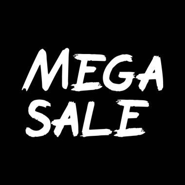 Mega Satış Fırçası el boyası, siyah arka planda. Tebrik kartları, kaplamalar, posterler için harf satışı şablonları