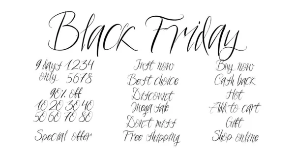 Set Penseelbelettering Witte Achtergrond Black Friday Just Now Beste Keuze Rechtenvrije Stockvectors