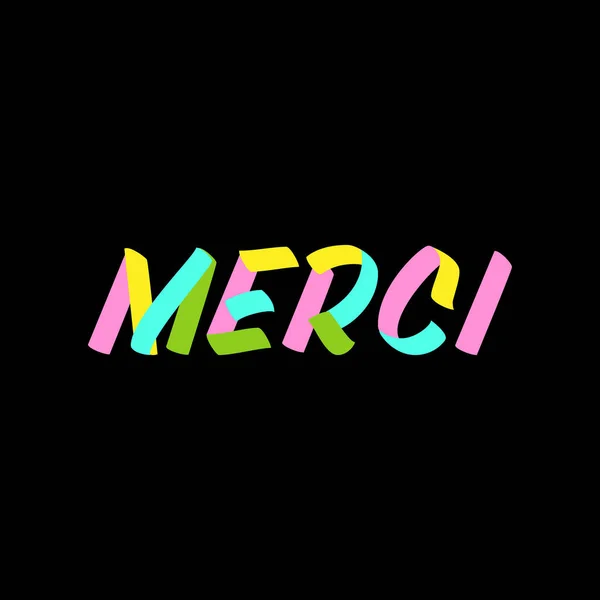 Pincel Merci Letrero Pintura Letras Sobre Fondo Negro Gracias Francés — Vector de stock