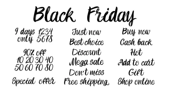 Set Penseelbelettering Witte Achtergrond Black Friday Just Now Beste Keuze Rechtenvrije Stockvectors