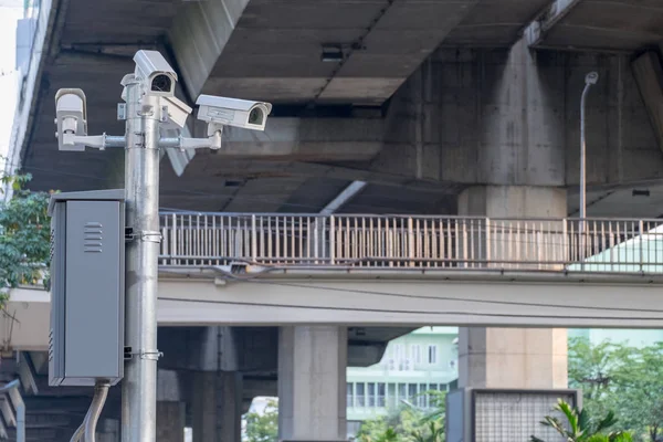 CCTV cameras installed along the road to security check while driving on the road