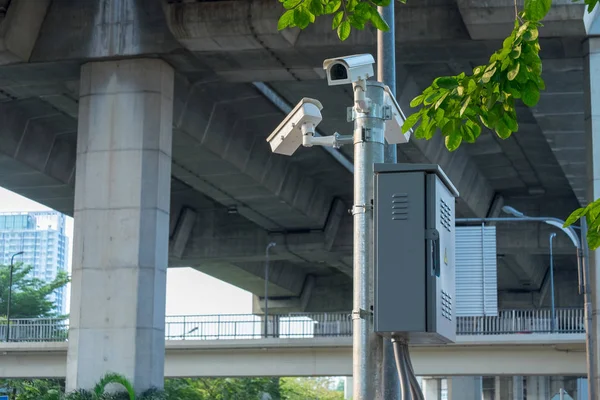 CCTV cameras installed along the road to security check while driving on the road