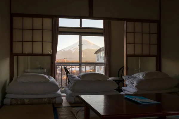 The mattress was folded to paving sleep on mats in the Japanese style and views of Mount Fuji on the outside window