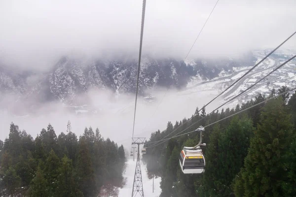 The cable car ride up to the ski area, which is at the top