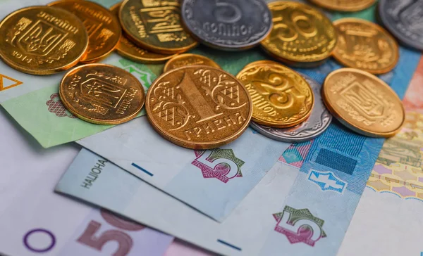 Ukrainska Pengar Mynt Och Hryvnia — Stockfoto