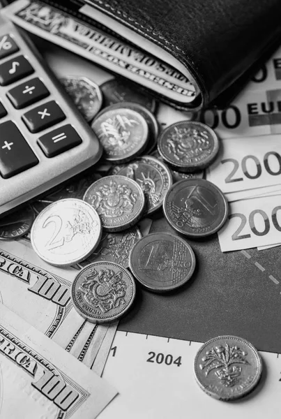 Mali Kavramı Büyütme Cam Euro Coins Ngiliz Kuruş Para Hesap — Stok fotoğraf