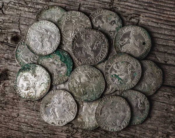 Closeup View Medieval European Silver Coins — Stock Photo, Image