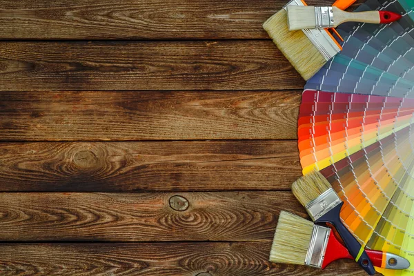 Mesa Trabajo Pintor Decorador Con Proyecto Casa Muestras Color Rodillo —  Fotos de Stock