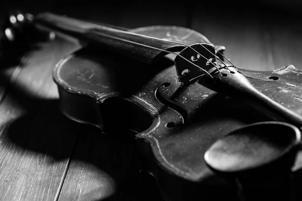 Violín, Instrumento en Oscuro, Blanco y Negro, Luz musical — Foto de Stock