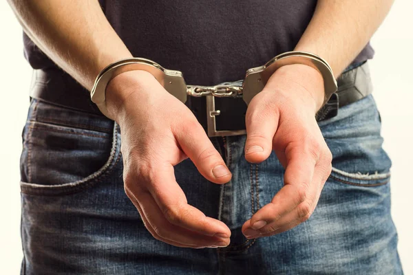 Adult male arrested and handcuffed.Man under Arrest. Hands with — Stock Photo, Image