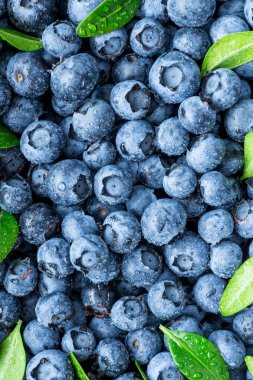 Su olgun tatlı yaban mersini üzerinde düşer. Taze yaban mersini artalan