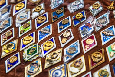 Kiev, Ukrayna, 23 Ağustos. 2019.Soiet Rus Madalyası'na Yakın Görünüm