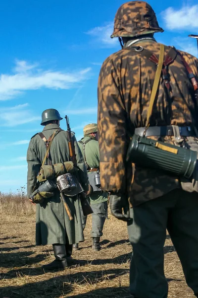 German soldiers. Historical reconstruction, soldiers fighting du