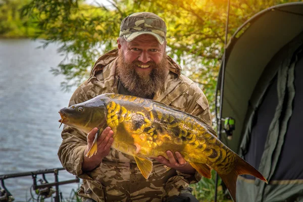 Fishing adventures, carp fishing. Mirror carp (Cyprinus carpio),