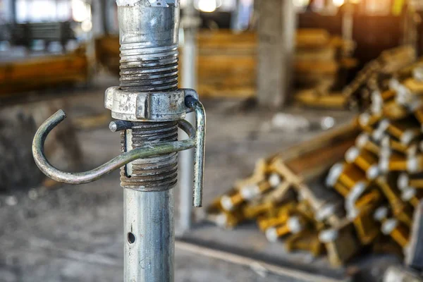 Detail of a steel scaffolding joint on construction site, Constr — 스톡 사진