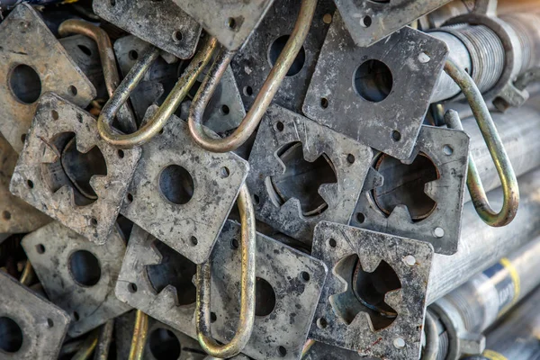 Detail of a steel scaffolding joint on construction site, Constr — 스톡 사진