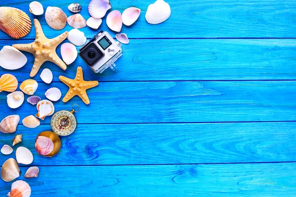 Concepto horario de verano Composición plana con hermosas estrellas de mar — Foto de Stock
