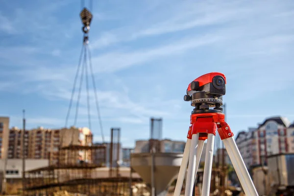 Surveyor equipment GPS system or theodolite outdoors at highway Royalty Free Stock Photos