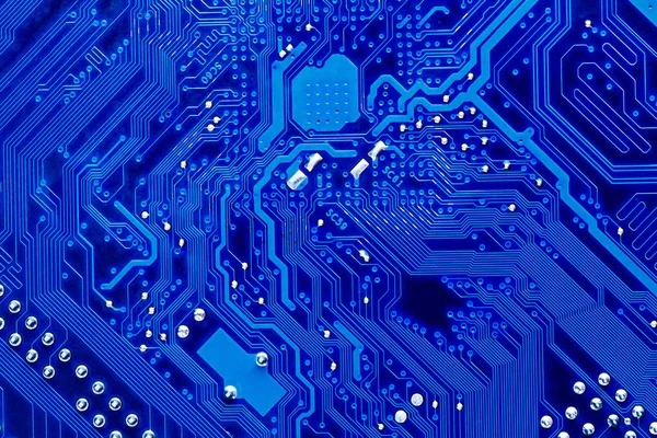 Niebieski Układ Tła Płyty Głównej Komputera Elektroniczna Technologia Sprzętowa Komputera — Zdjęcie stockowe