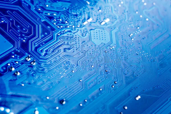 Blue Circuit Board Background Computer Motherboard Tecnología Electrónica Hardware Informático —  Fotos de Stock