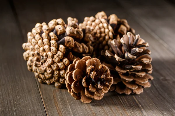 Pine Cones Wooden Background Rustic Natural Wooden Background Pine Cones — Stock Photo, Image