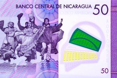 Nikaragua 50 Cordobas 2014 Polymer Banknotes. Masaya 'daki El Sanatları Pazarı. Masaya 'daki Artisan Market' e Nikaragua 'dan giriş. Bonistik. Dünya para koleksiyonu.. 