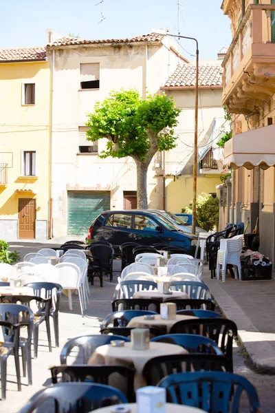 Corner Old European Seaside Town Street Cafe — Stock Photo, Image