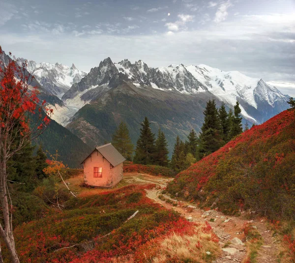 Φθινόπωρο Chamonix Mont Blanc Γραφικό Λιβάδια Ορεινών Χαμόδενδρα Είναι Φανταστικά — Φωτογραφία Αρχείου