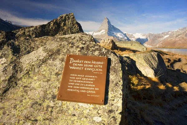 Switzerland Zermatt October 2018 Psalm Bible Memorial Tablet Tourists Clear Stock Image