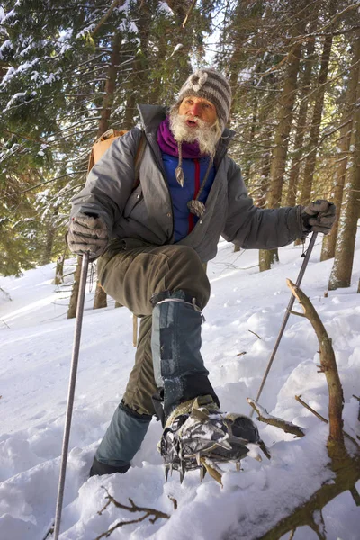 Kışın Ilginç Bir Orijinal Seyahat Karpatlar Çok Yaşayan Yaşlı Kim — Stok fotoğraf