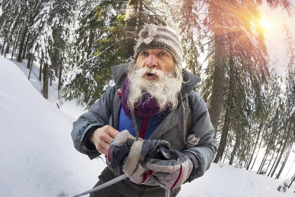 Winter Interesting Original Traveler Lives Carpathians Very Old Almost Hundred — 图库照片