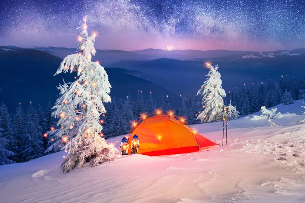 Cesta Přes Zimní Alpské Lesy Divokých Horách Ukrajiny Fotografické Umělec — Stock fotografie