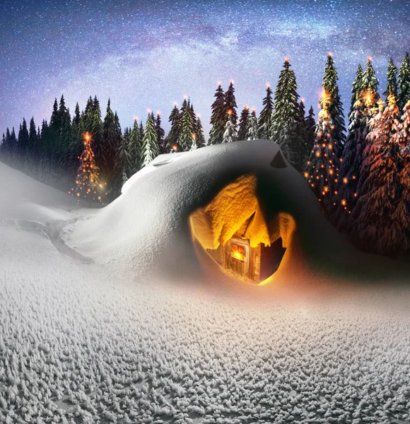 Berghütte Ist Eine Zuflucht Für Touristen Und Jäger Winter Mit — Stockfoto