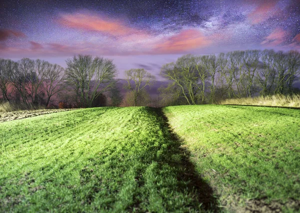 Milky Way over the field. — Stock Photo, Image