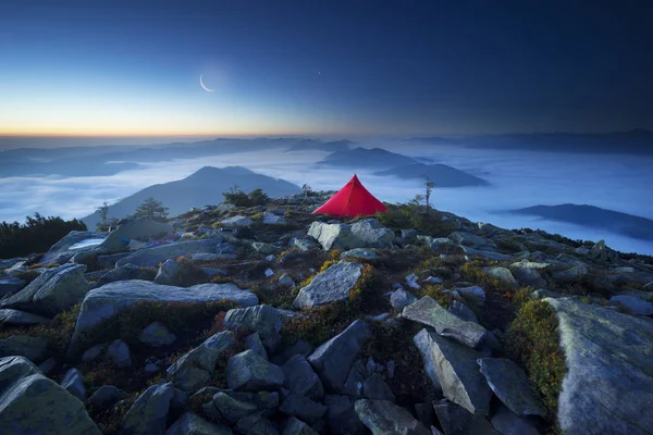 Star Bivouac with Red Tent — Stock Photo, Image